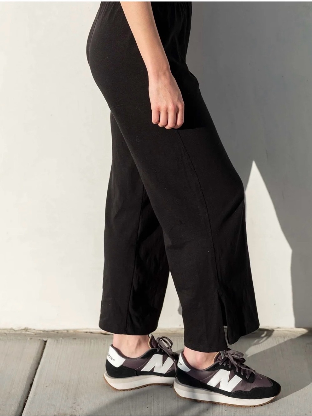 Mersea Traveler Tee Pants Womens Pull On Wide Leg Split Hem Comfort Black Large